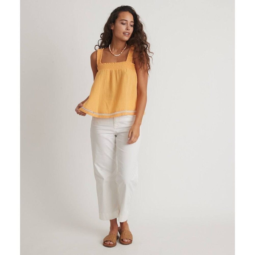 MARINE LAYER Orange Harlow Square Neck Babydoll Smock Tank Top Size Small
